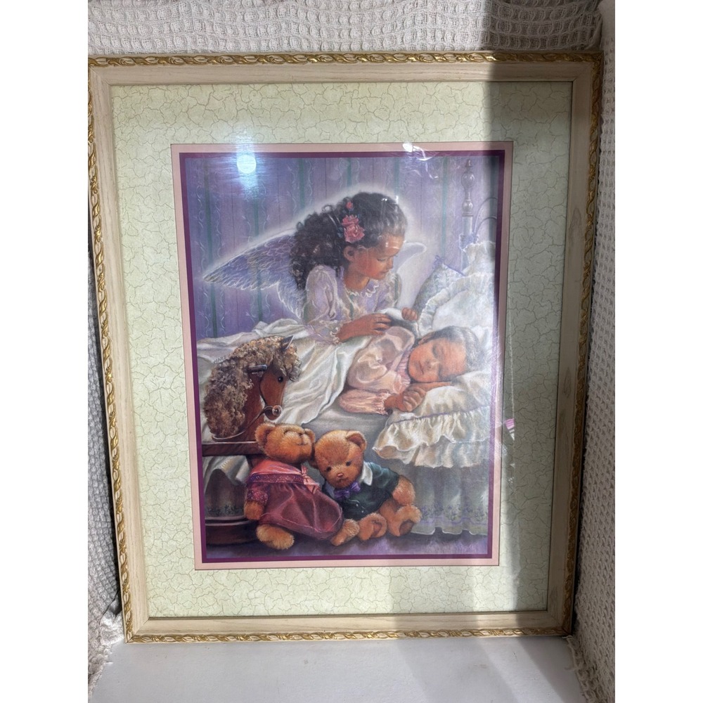 Angelcore Home Interiors Hails Angel Sleeping Child Framed Art Print Gold Cream